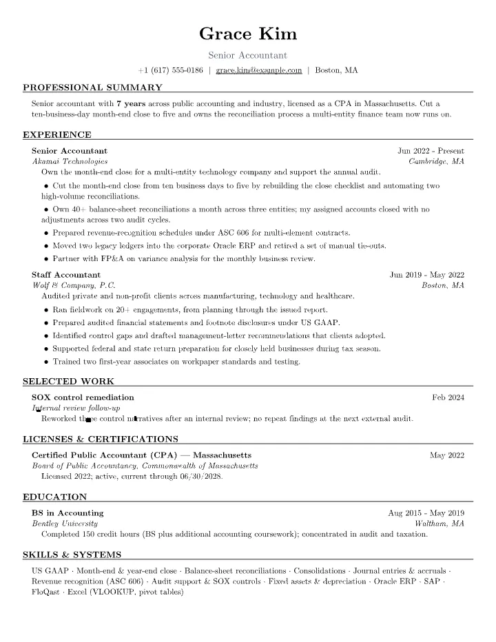 Accountant resume sample — full page preview