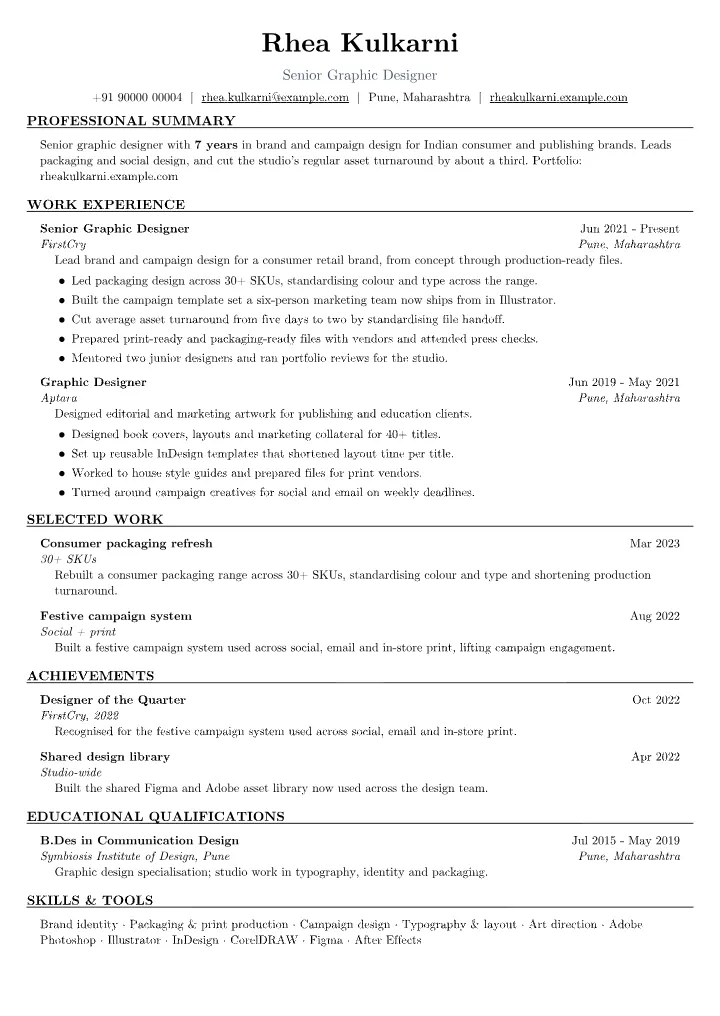 Graphic Designer resume sample — full page preview
