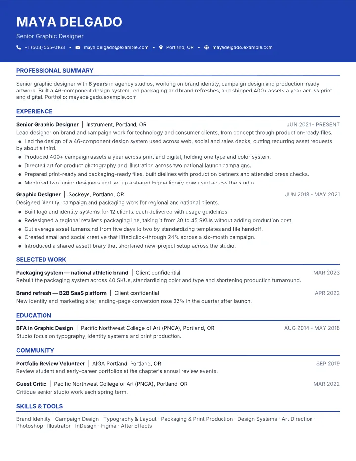 Graphic Designer resume sample — full page preview