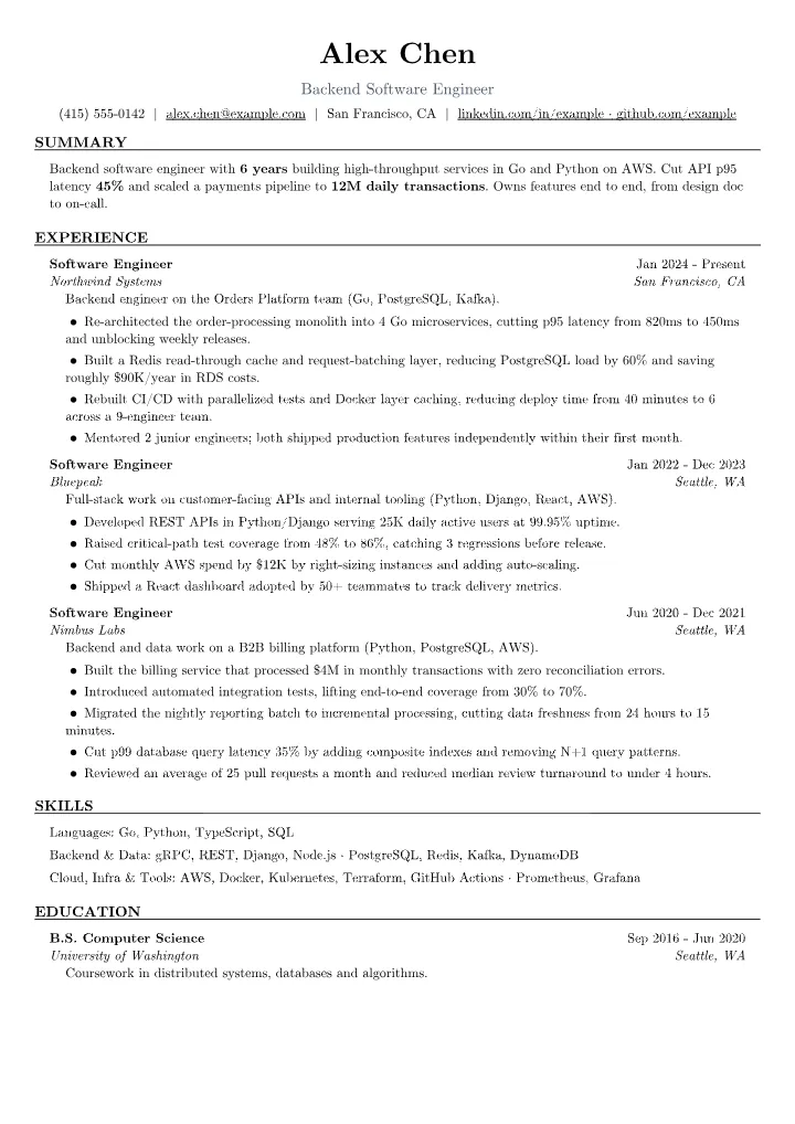 Jake's Resume resume template — full page preview