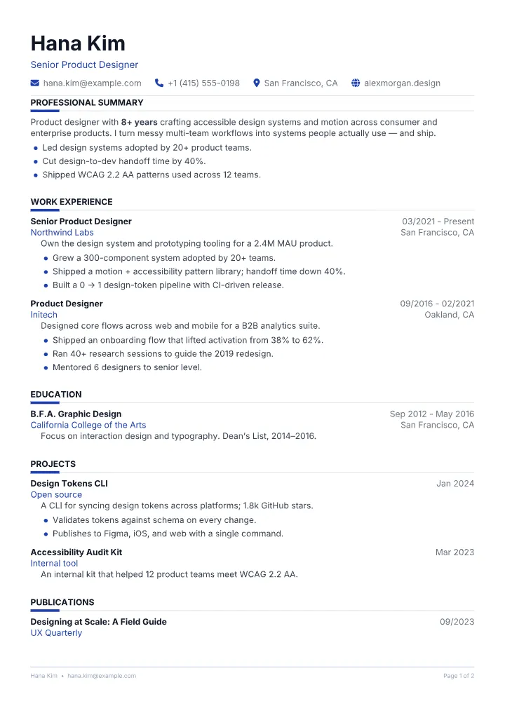 Meridian resume template — full page preview