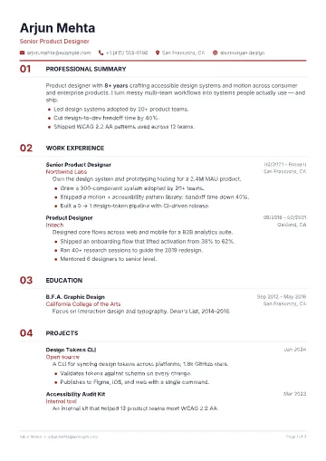 Numeral resume template preview