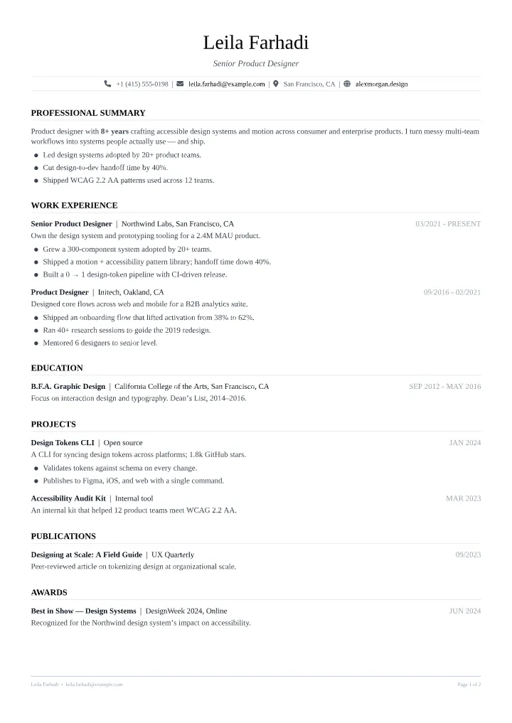Professional Clean resume template — full page preview