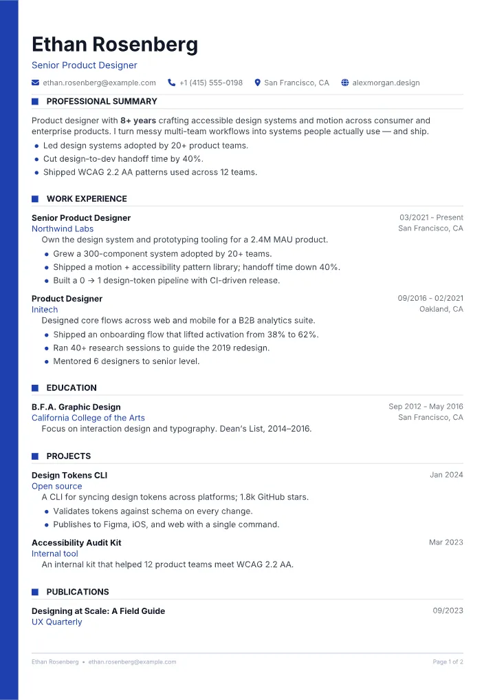 Spine resume template — full page preview